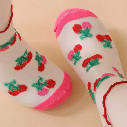 Kirschrote Rüschensocken aus Netzgewebe (6 Paar) - image 3