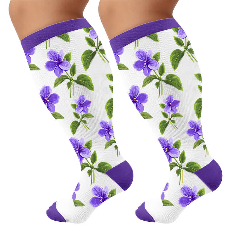 Kompressionsstrümpfe mit Blumenmuster in Übergröße - Weiß (1 Paar) - 4XL - image 9