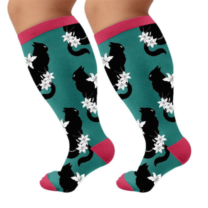Kompressionsstrümpfe mit Katzenmotiv in Übergröße - Blau (1 Paar) - 4XL - image 9