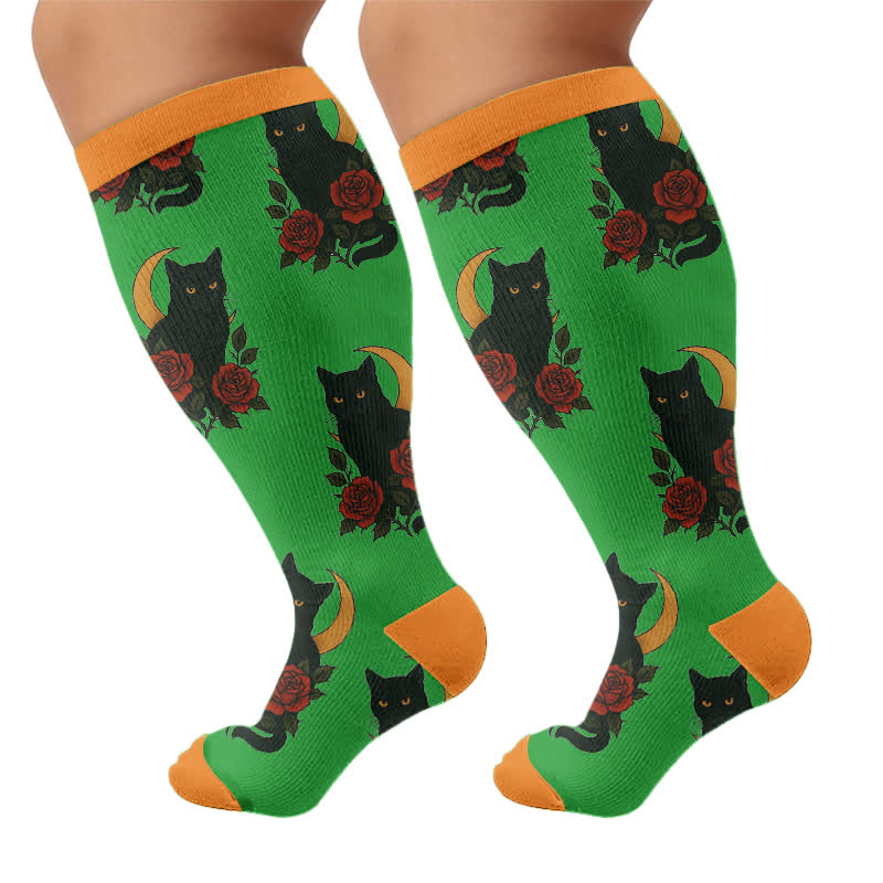 Kompressionsstrümpfe mit Katzenmotiv in Übergröße - Grün (1 Paar) - 4XL - image 8
