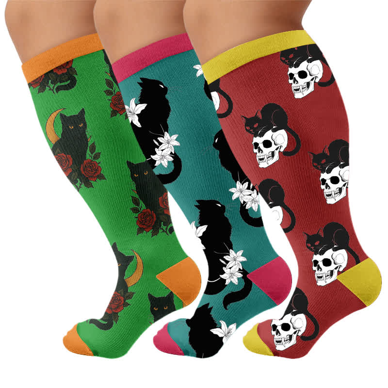 Kompressionsstrümpfe mit Katzenmotiv in Übergröße - Mehrfarbig (3 Paare) - 4XL - image 4