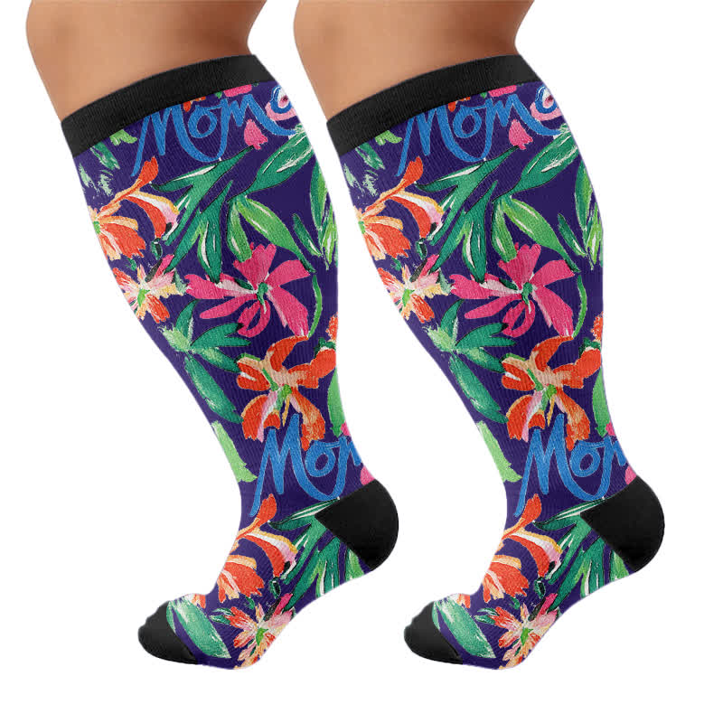 Kompressionsstrümpfe mit Blumenmuster in Übergröße - Schwarz (1 Paar) - 4XL - image 8