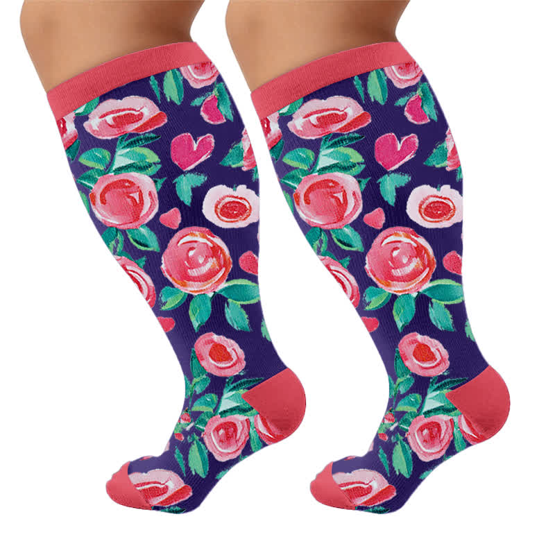 Kompressionsstrümpfe mit Blumenmuster in Übergröße - Rosa(1 Paar) - 4XL - image 10
