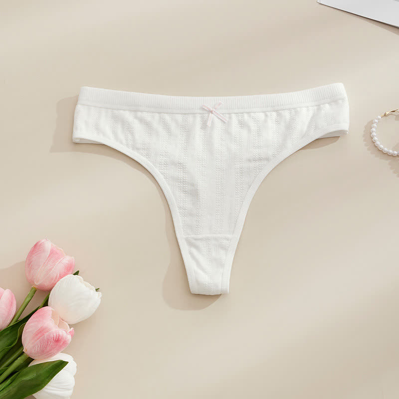 Weiche, gerippte String-Tangas mit Schleife (5er-Pack) - Weiß - XL - image 5
