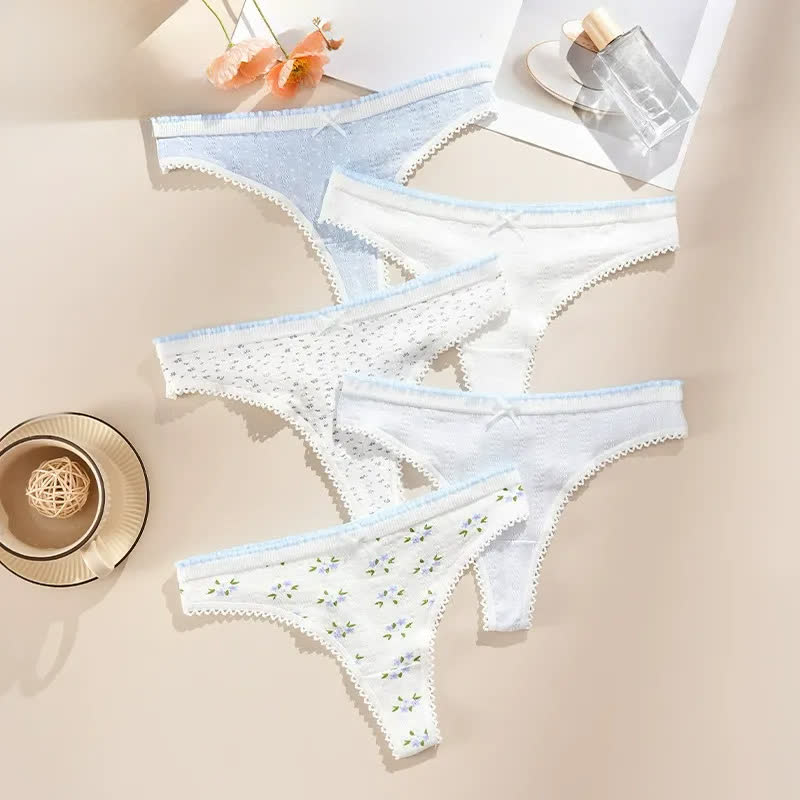 Hüftig geschnittene String-Tangas mit Spitzenbesatz (5er-Pack) - Mehrfarbig - XL - image 5
