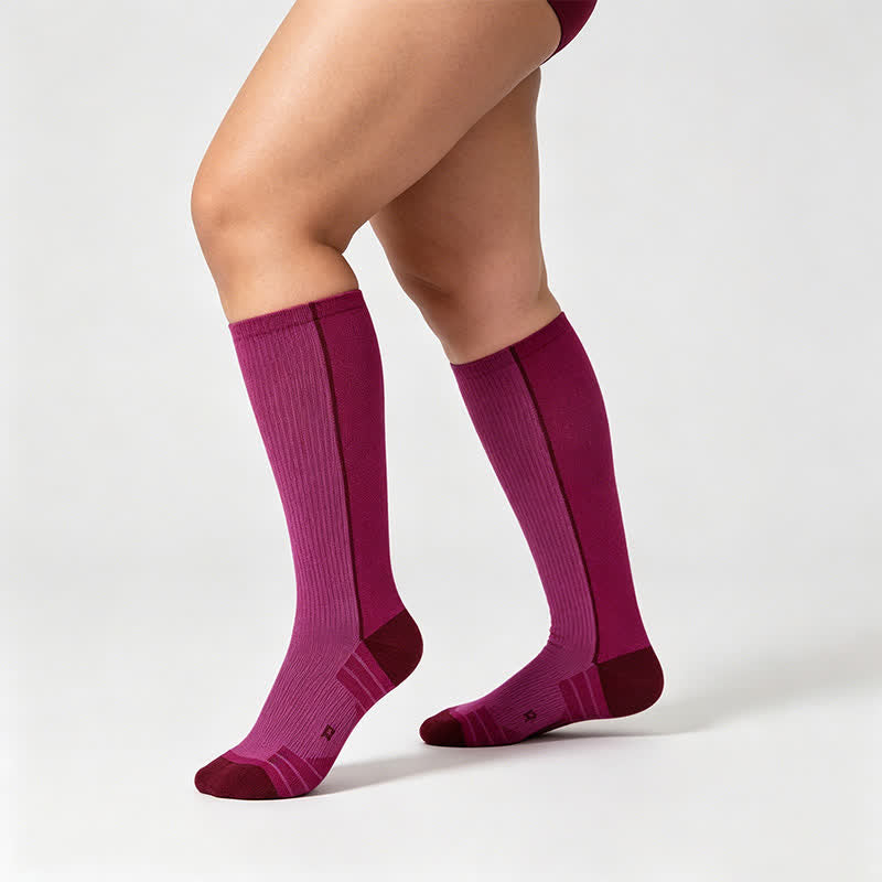Burgunderrote gerippte Kompressionsstrümpfe (2 Paar) - Rose - EU35-39 (US2-6) - image 1