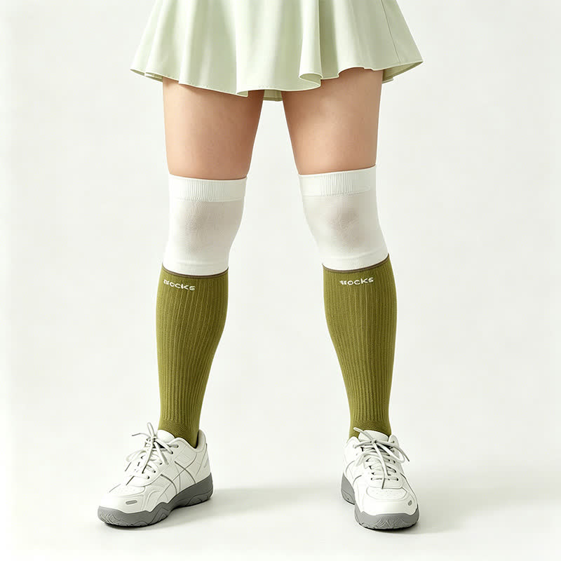Plus Size Colorblock Rippstrick-Oberschenkelhohe Kompressionsstrümpfe - image 2