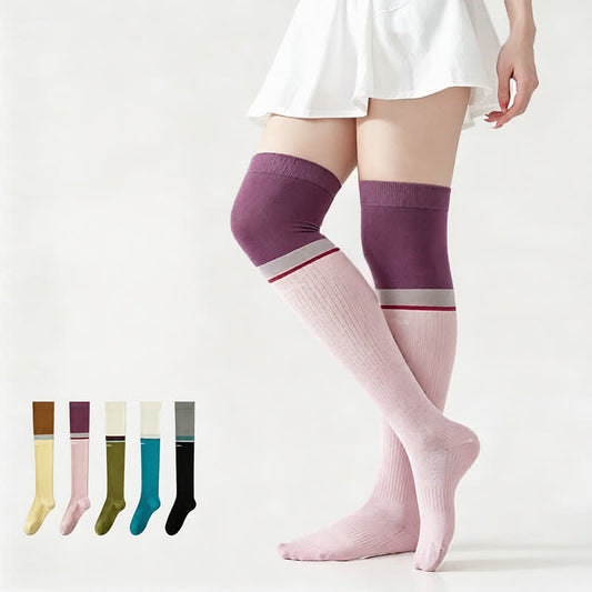 Plus Size Colorblock Rippstrick-Oberschenkelhohe Kompressionsstrümpfe - Lila - EU35-40 (US2-7) - image 0