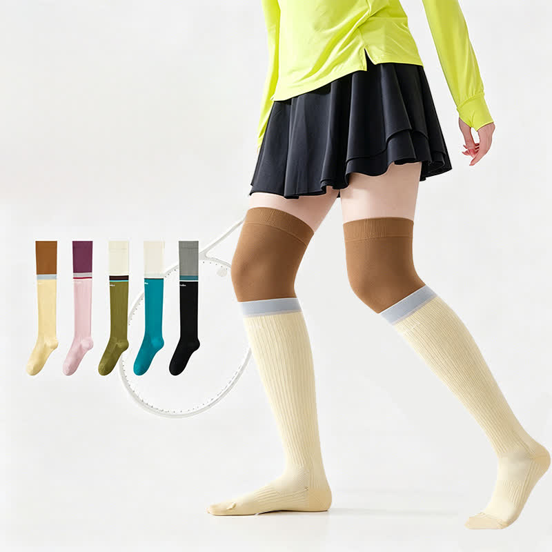 Plus Size Colorblock Rippstrick-Oberschenkelhohe Kompressionsstrümpfe - image 1