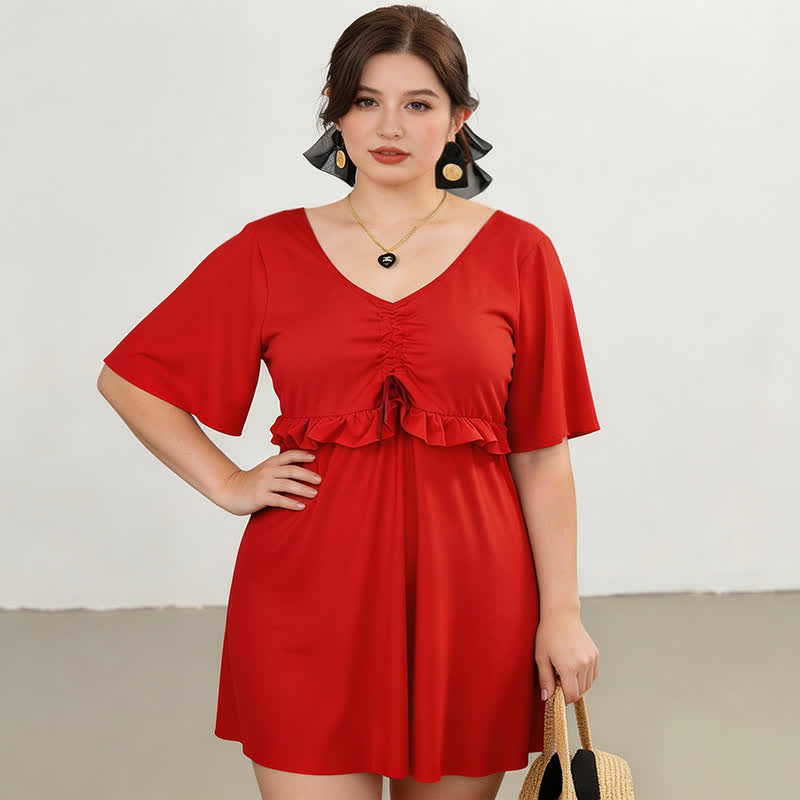 Schwarzer Badeanzug mit Rüschenärmeln aus Mesh - Rot - 5XL - image 2