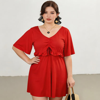 Schwarzer Badeanzug mit Rüschenärmeln aus Mesh - Rot - 5XL - image 2