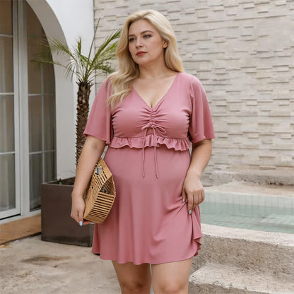 Schwarzer Badeanzug mit Rüschenärmeln aus Mesh - Rosa - 5XL - image 3