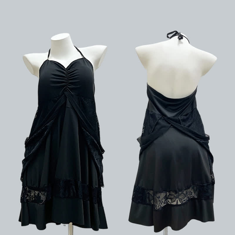 Schwarzes Badekleid mit Spitzenärmeln - image 6