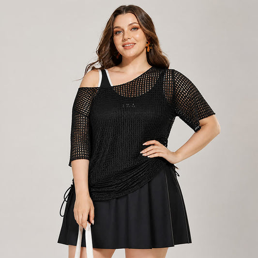 Badeanzug-Set mit Bauchkontrolle und Mesh-Einsätzen - Schwarz - 4XL - image 0