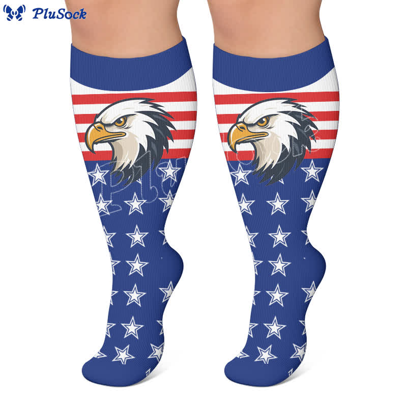 Patriotische Kompressionsstrümpfe mit Adler- und Sternenmotiv in Übergröße - image 5