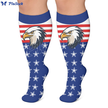 Patriotische Kompressionsstrümpfe mit Adler- und Sternenmotiv in Übergröße - image 5