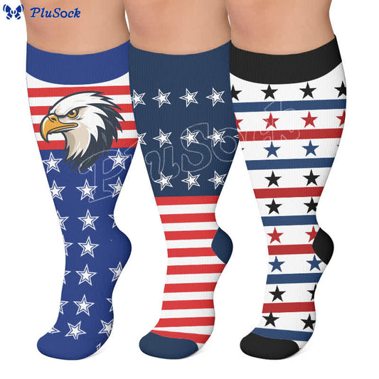 Patriotische Kompressionsstrümpfe mit Adler- und Sternenmotiv in Übergröße - image 0