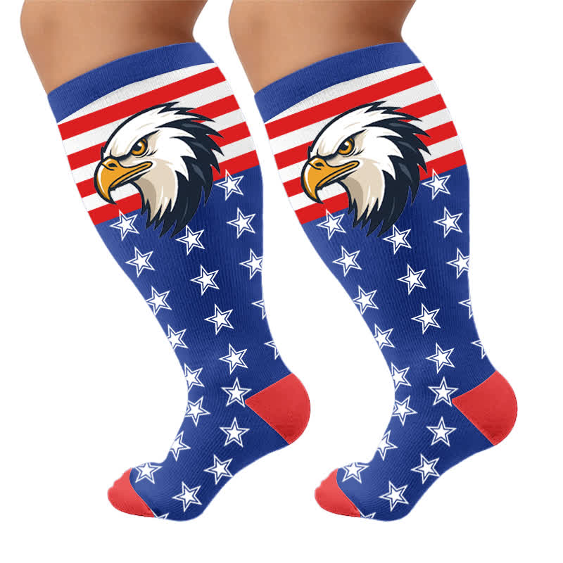 Patriotische Kompressionsstrümpfe mit Adler- und Sternenmotiv in Übergröße - Blau - 4XL - image 8