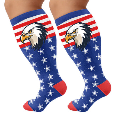 Patriotische Kompressionsstrümpfe mit Adler- und Sternenmotiv in Übergröße - Blau - 4XL - image 8