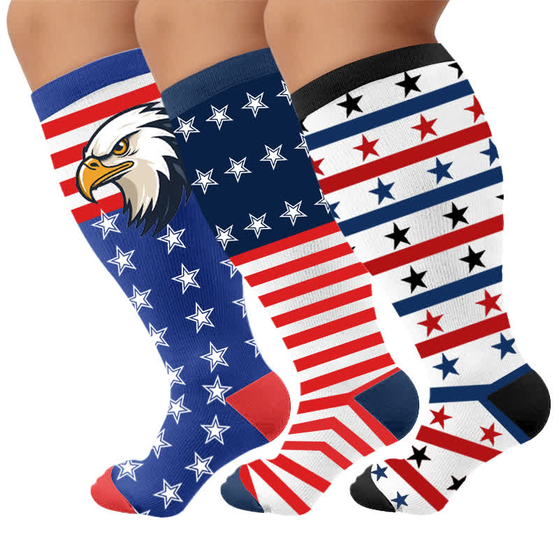 Patriotische Kompressionsstrümpfe mit Adler- und Sternenmotiv in Übergröße - image 4