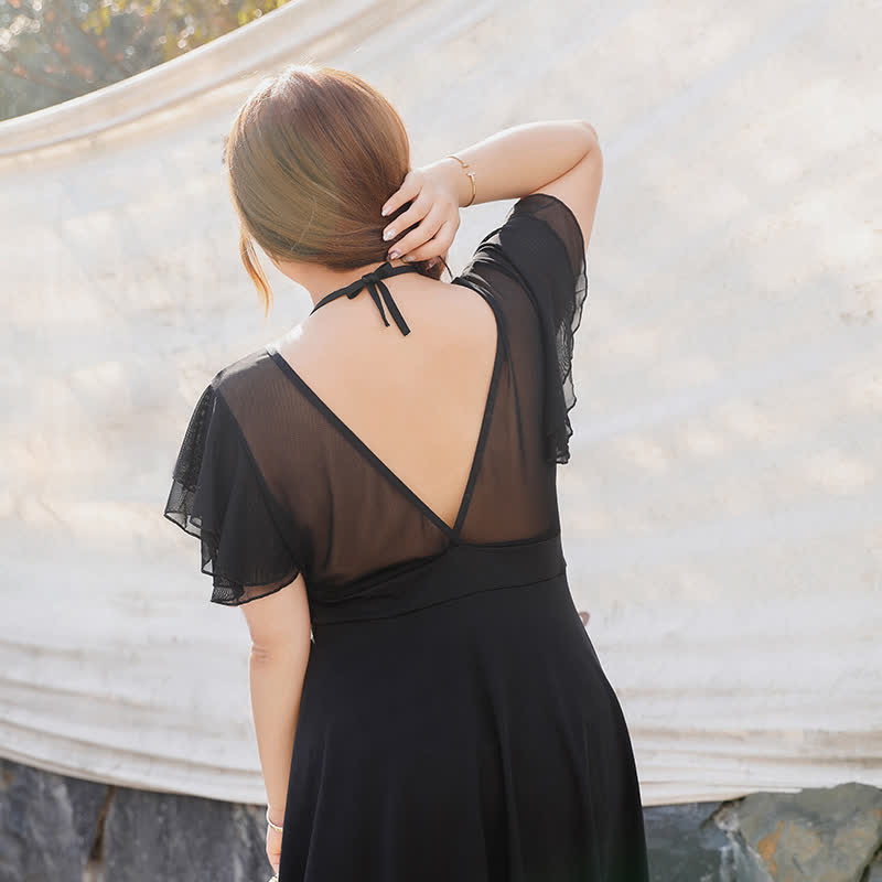 Transparentes Badekleid mit Rüschen und Bindeband vorne - image 2