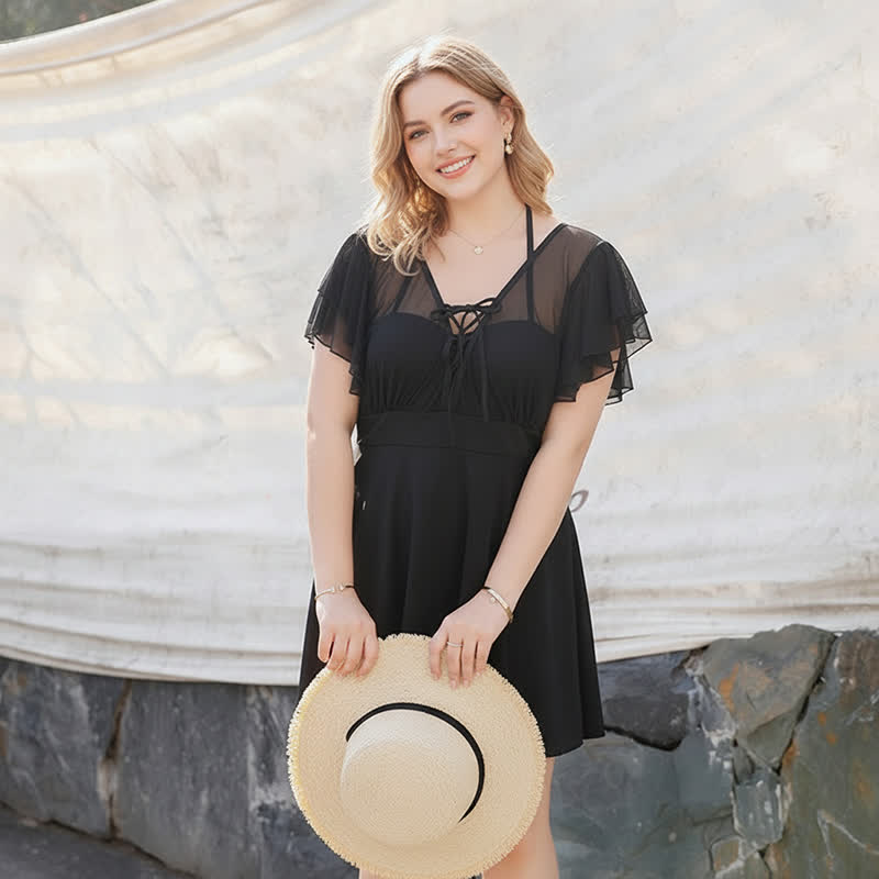 Transparentes Badekleid mit Rüschen und Bindeband vorne - image 1