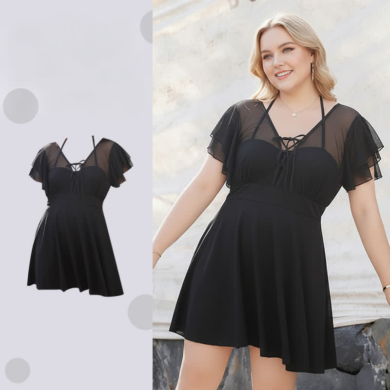 Transparentes Badekleid mit Rüschen und Bindeband vorne - image 3