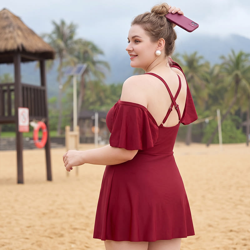 schulterfreies Badekleid mit Rüschenärmeln - image 1