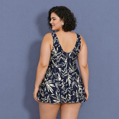 Bauchformender einteiliger Badeanzug mit Print - Marineblau - 5XL - image 4