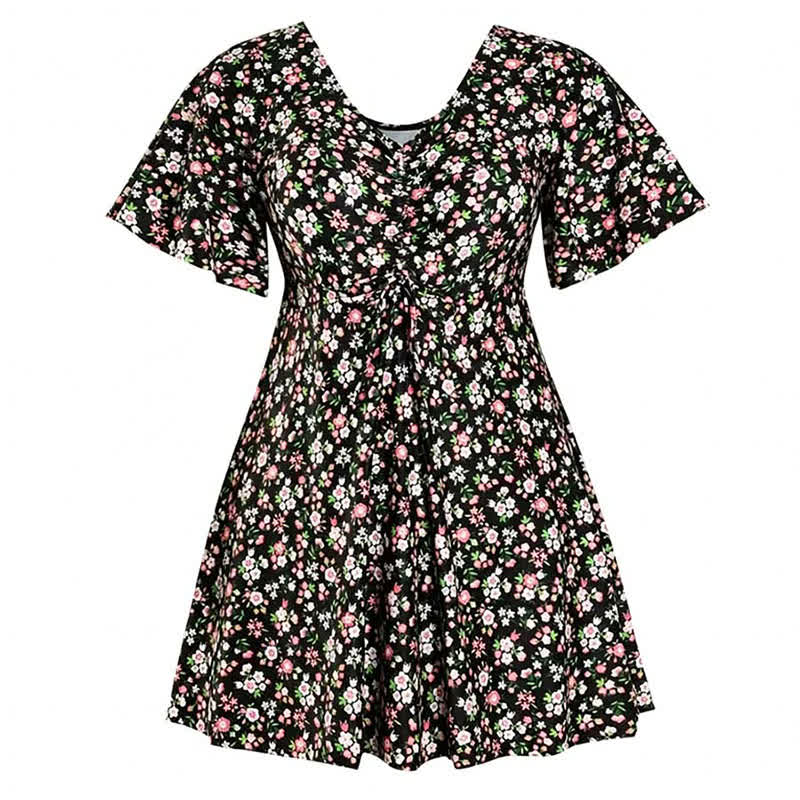 Tropisches Blumen-Badekleid mit V-Ausschnitt - A - 7XL - image 12