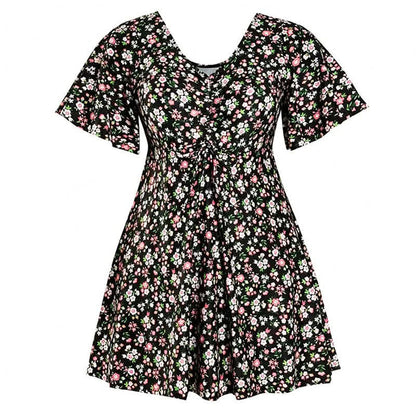 Tropisches Blumen-Badekleid mit V-Ausschnitt - A - 7XL - image 12