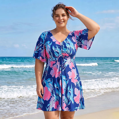Tropisches Blumen-Badekleid mit V-Ausschnitt - image 6