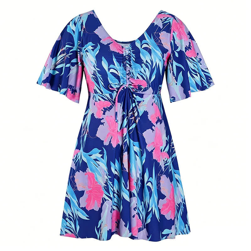 Tropisches Blumen-Badekleid mit V-Ausschnitt - B - 7XL - image 13