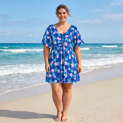 Tropisches Blumen-Badekleid mit V-Ausschnitt - image 0