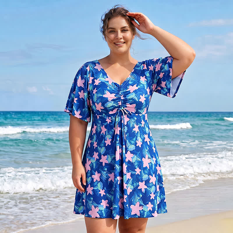 Tropisches Blumen-Badekleid mit V-Ausschnitt - image 9