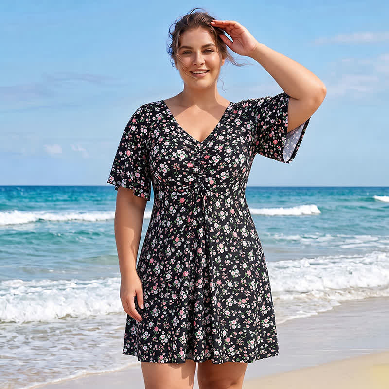 Tropisches Blumen-Badekleid mit V-Ausschnitt - image 7