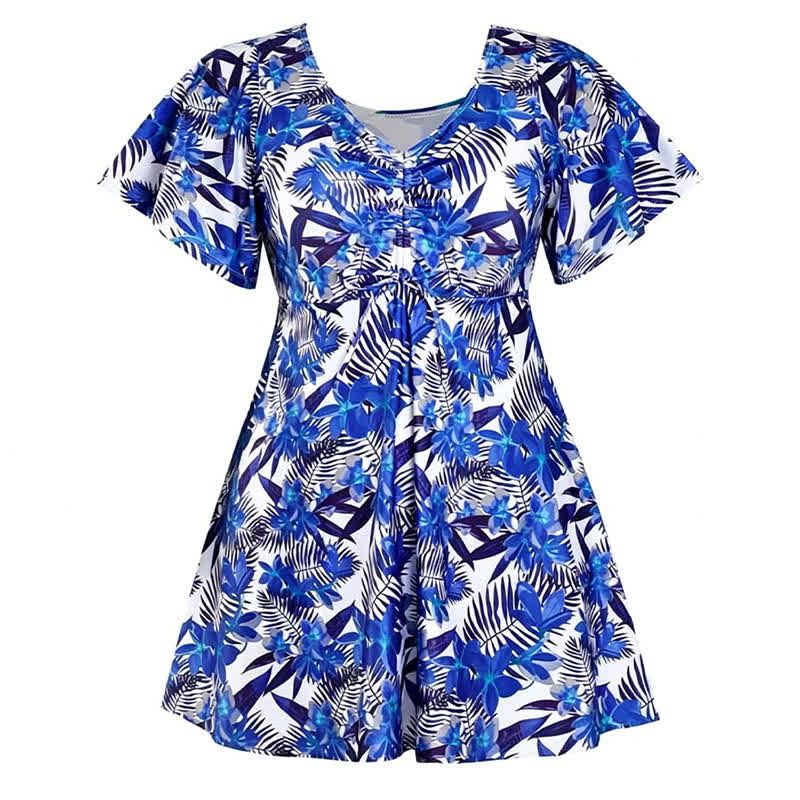 Tropisches Blumen-Badekleid mit V-Ausschnitt - C - 7XL - image 14