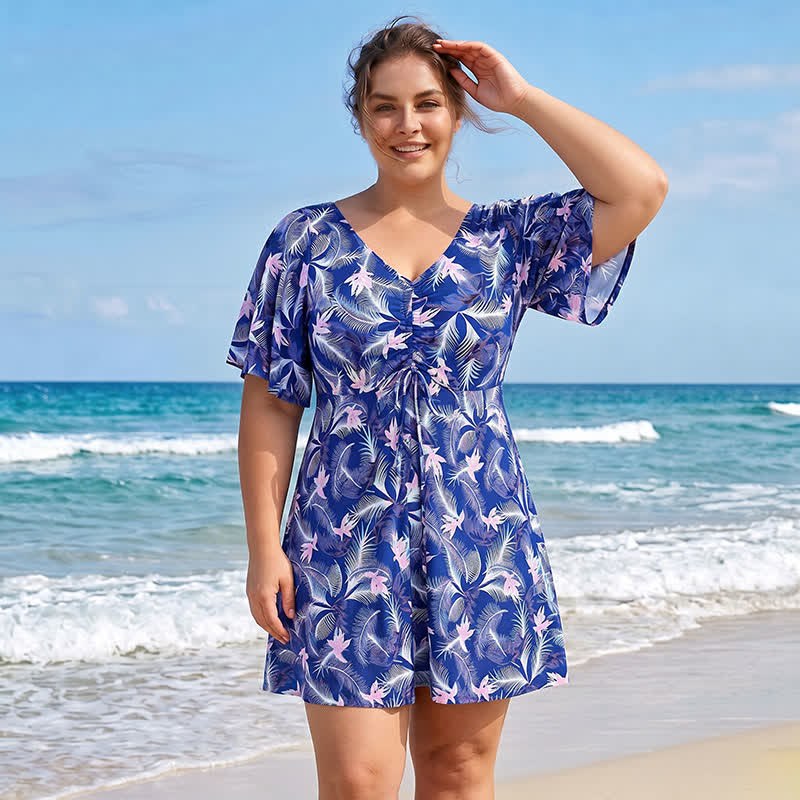 Tropisches Blumen-Badekleid mit V-Ausschnitt - image 11