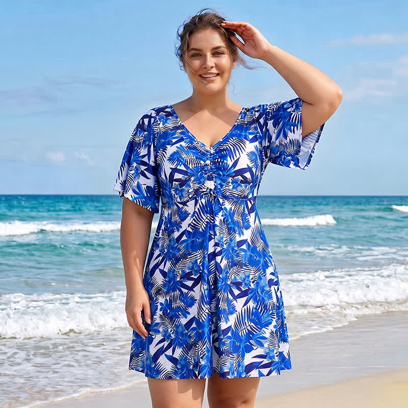Tropisches Blumen-Badekleid mit V-Ausschnitt - image 10