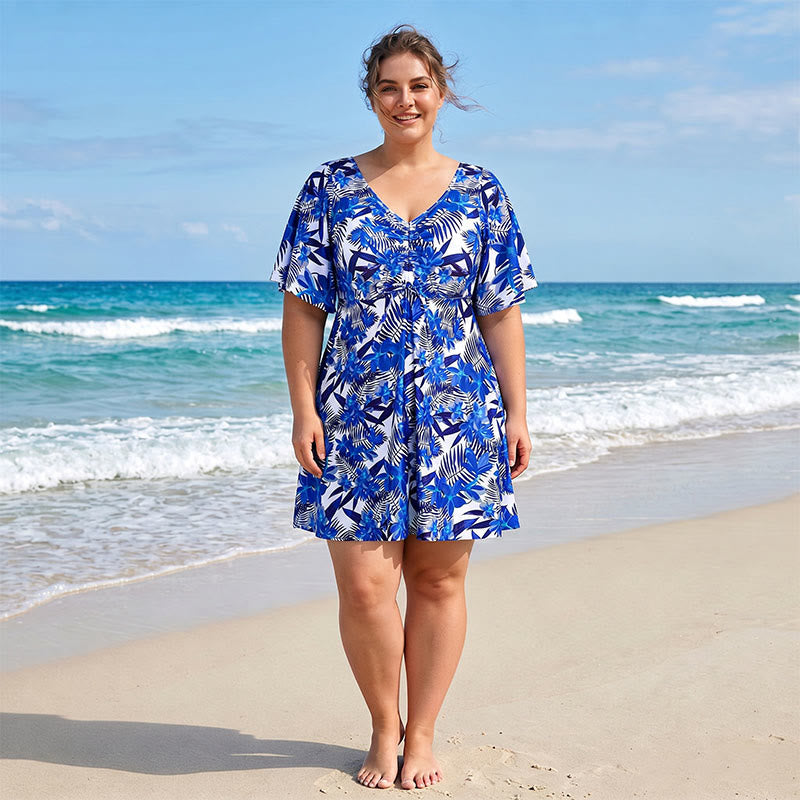 Tropisches Blumen-Badekleid mit V-Ausschnitt - image 3