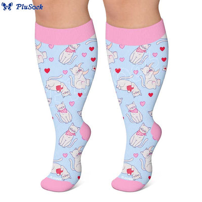 Plus-Size-Kompressionsstrümpfe mit niedlicher Katze - image 6