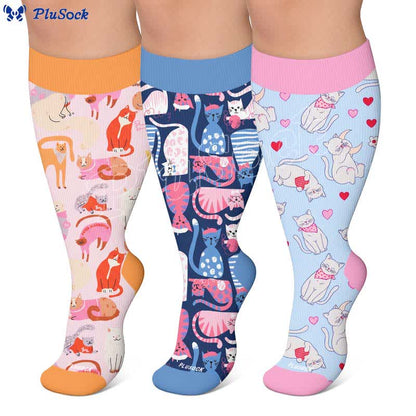 Plus-Size-Kompressionsstrümpfe mit niedlicher Katze - image 0