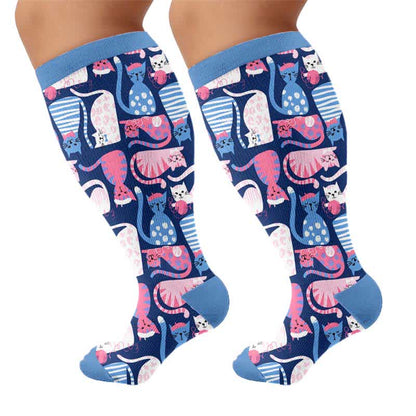 Plus-Size-Kompressionsstrümpfe mit niedlicher Katze - Dunkelblau (1 Paar) - 4XL - image 9