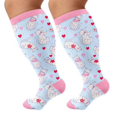 Plus-Size-Kompressionsstrümpfe mit niedlicher Katze - Hellblau (1 Paar) - 4XL - image 10