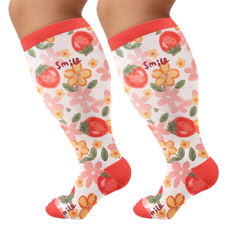 Kompressionsstrümpfe mit Blumenmuster in Übergröße - Rot (1 Paar) - 4XL - image 10