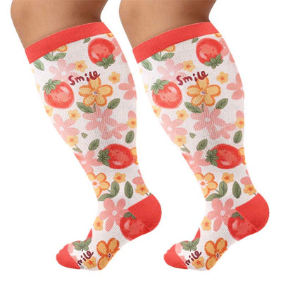 Kompressionsstrümpfe mit Blumenmuster in Übergröße - Rot (1 Paar) - 4XL - image 10
