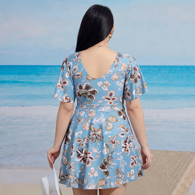 Badekleid mit V-Ausschnitt, ausgestellten Ärmeln und Bauchkontrolle - image 6