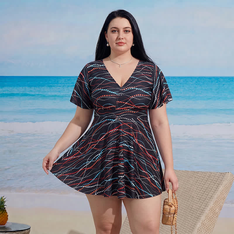 Badekleid mit V-Ausschnitt, ausgestellten Ärmeln und Bauchkontrolle - D - 9XL - Zweiteiler - image 2