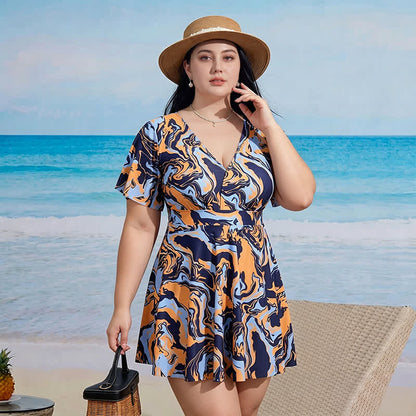 Geblümtes Badekleid mit V-Ausschnitt - D - 9XL - Zweiteiler - image 6