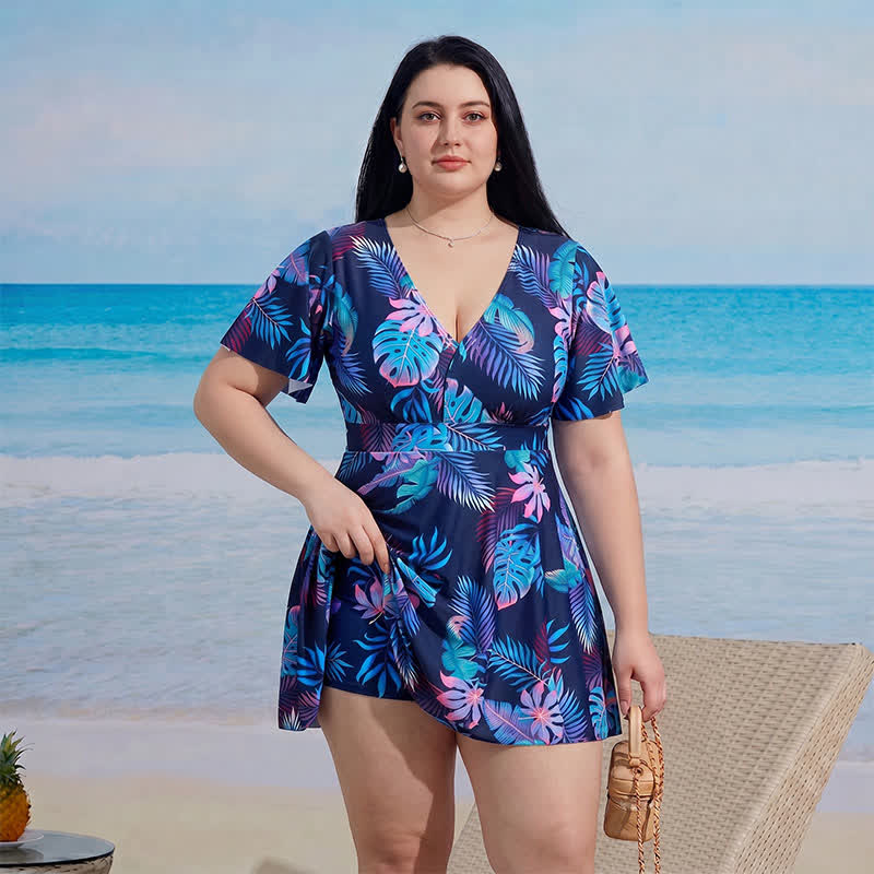 Geblümtes Badekleid mit V-Ausschnitt - image 4